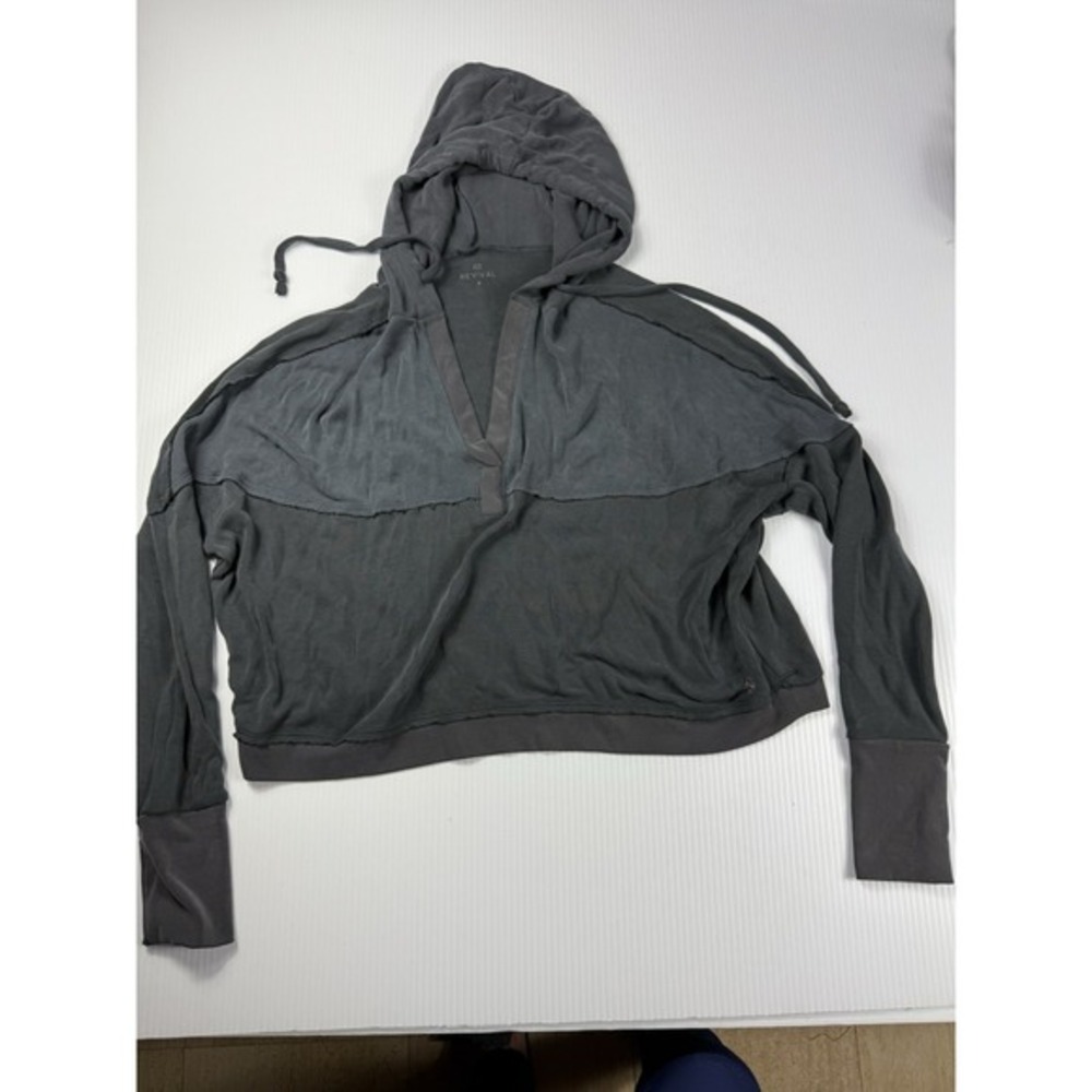 AS Revival Hoodie Womens S Gray Pullover Crop Sweatshirt Hooded Long Sleeves